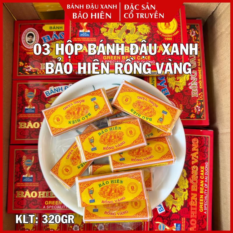 Combo 03 Hộp Bánh Đậu Xanh Cổ Truyền Bảo Hiên Rồng Vàng