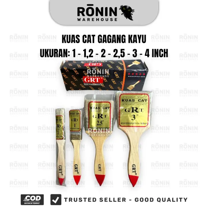 GRT Kuas Cat 12pcs Gagang Kayu Tembok Dinding 1 1,5 2 2,5 3 4 inch Kotak Paint