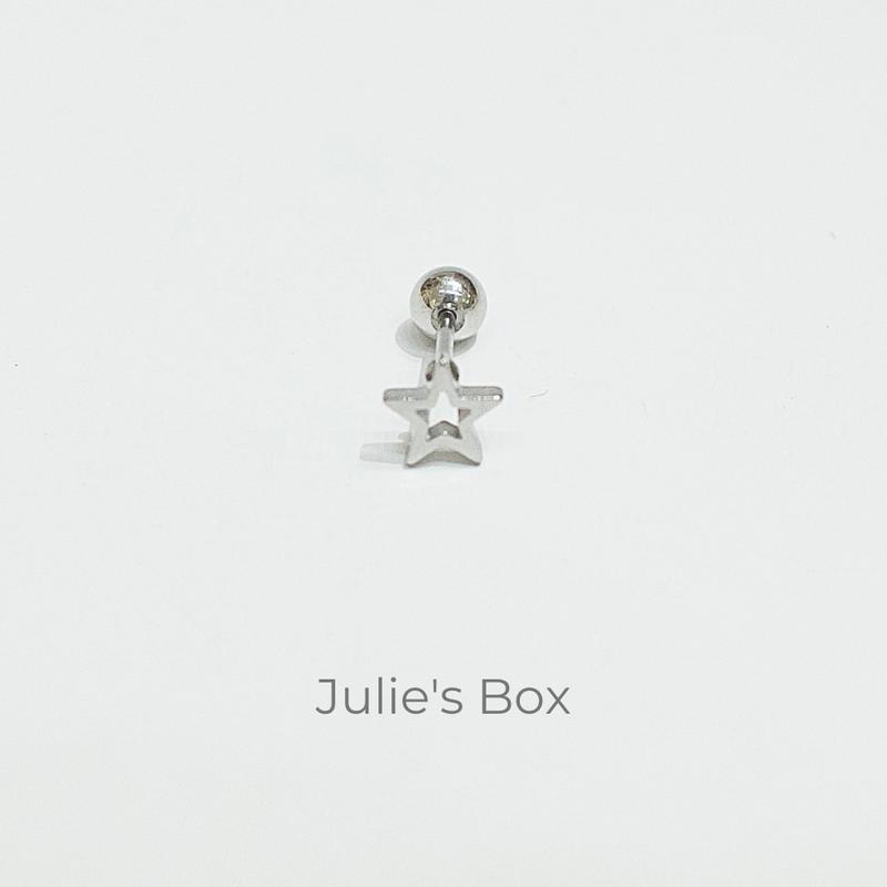 [1 Chiếc] [BẤM] Khuyên tai Unisex Ngôi Sao Rỗng Nhỏ Màu Bạc Không Gỉ Sét Không Ngứa Không Đen Julies Box 66 4