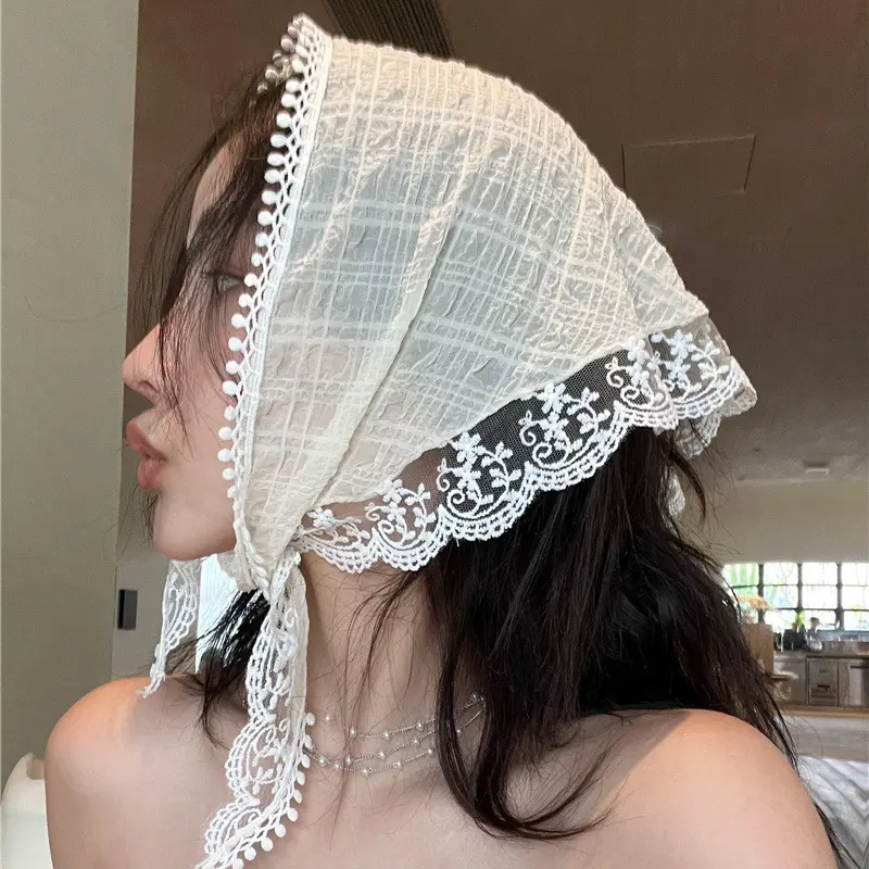 Triangle Scarf, Women'S Summer Lightweight Sun Protection Lace Headscarf, French Style Breathable Versatile Hairband, Headwrap Hat Scarf