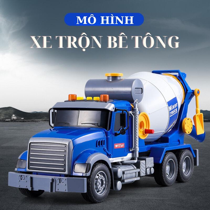 Xe trộn bê tông đồ chơi, mô hình xe bê tông chất liệu ABS, có đèn và nhạc, chạy đà lốp cao su, XOAY ĐƯỢC BỒN TRỘN Toy