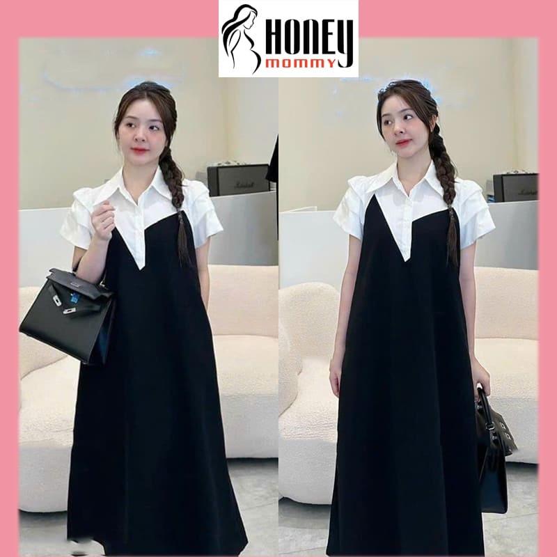 Đầm Bầu Váy Bầu Sơ Mi Công Sở Dáng Suông Đơn Giản Thanh Lịch Trẻ Trung Đi Làm Công Sở Dáng Dài HD2503 Honey Mommy Váy Nữ Women Dress