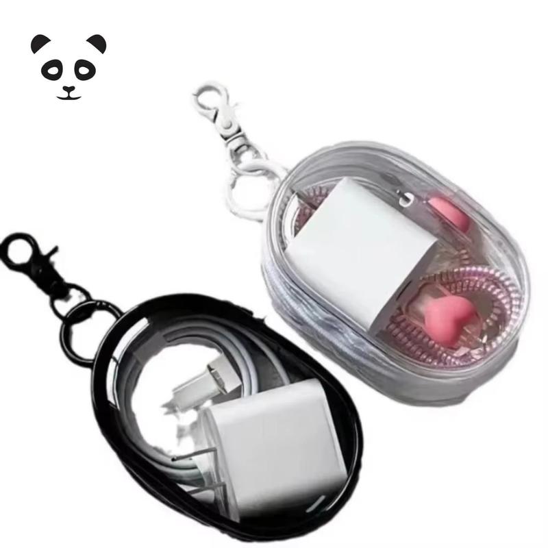 Data cable charger earphone transparent storage small round bag 3