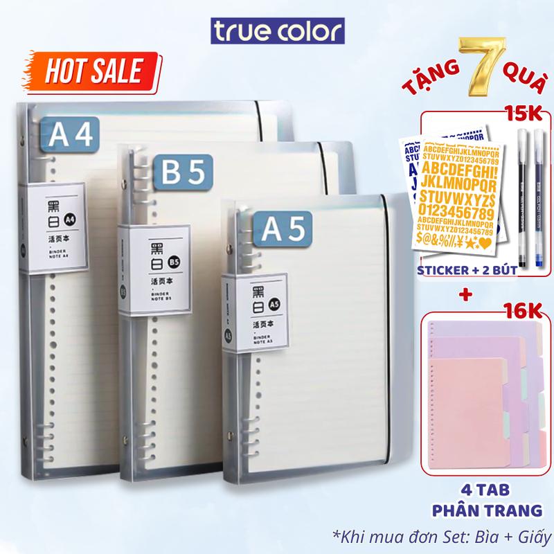 Sổ còng bìa cứng kèm tab phân trang, sổ còng A4/B5/B4 30 26 20 còng True Color kèm ruột giấy refill làm sổ tay, nhật ký, vở học sinh sổ  lò giáo án  a4