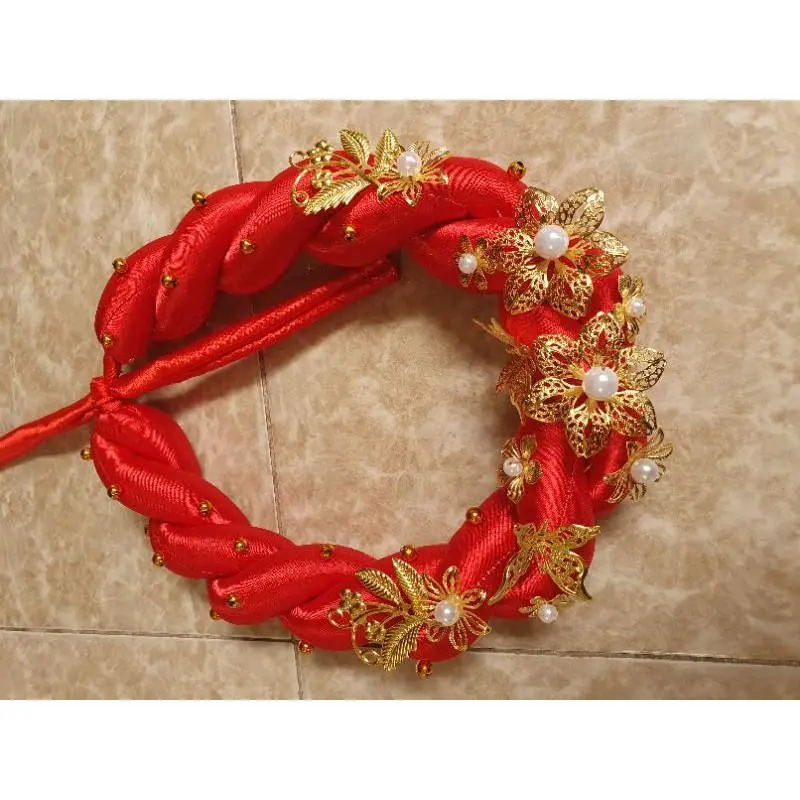 Mấn (vấn) xoắn đôi đính hoa kim loại, mấn đội đầu, mấn tết