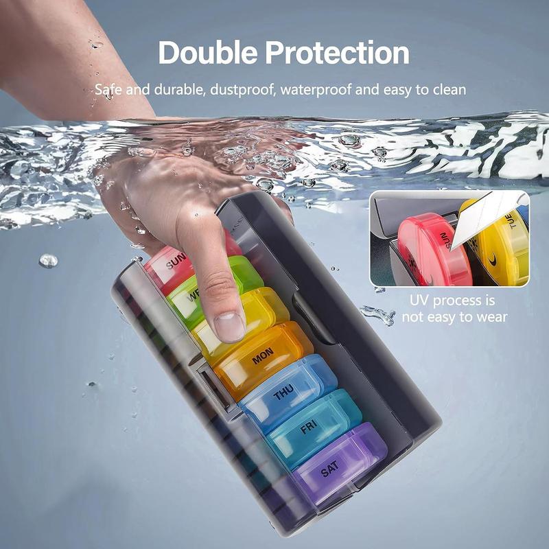 Product Introduction of Weekly Pill Organizer, 7-day Large Capacity Pill & Vitamin Storage Box, Summer Essentials Portable Pill Box for Travel & Home Use, Organizer Storage 12
