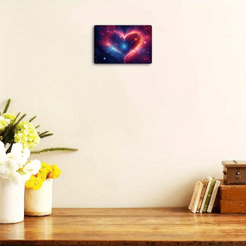 Room Decor 1pc, "Romantic Valentine'S Day, Starry Sky, Couples" Abstract Style Painting Metal Decorative Sign, Holiday Wall Decor, 8 * 12 Inches, Valentine'S Day Decorative Gift - Suitable for Festive Aluminum Foil Carved Decorations for Home Living Room, 5
