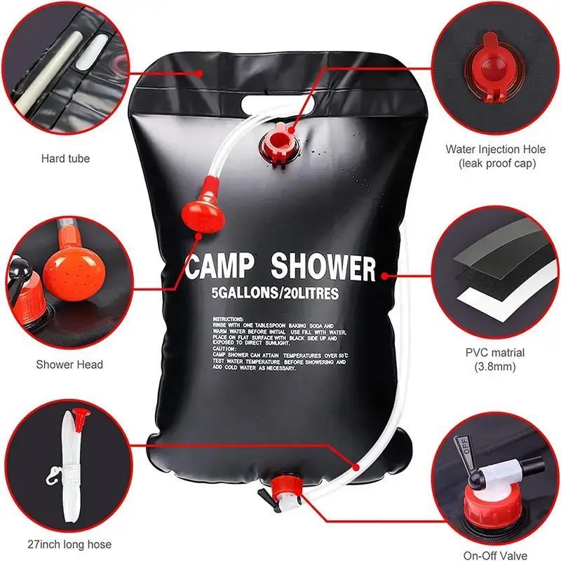 20l Solar Camping Shower Bag, 1 Count Portable Shower Bag with Hose & Handle, Outdoor Travel Shower Bag for Camping & Hiking 2