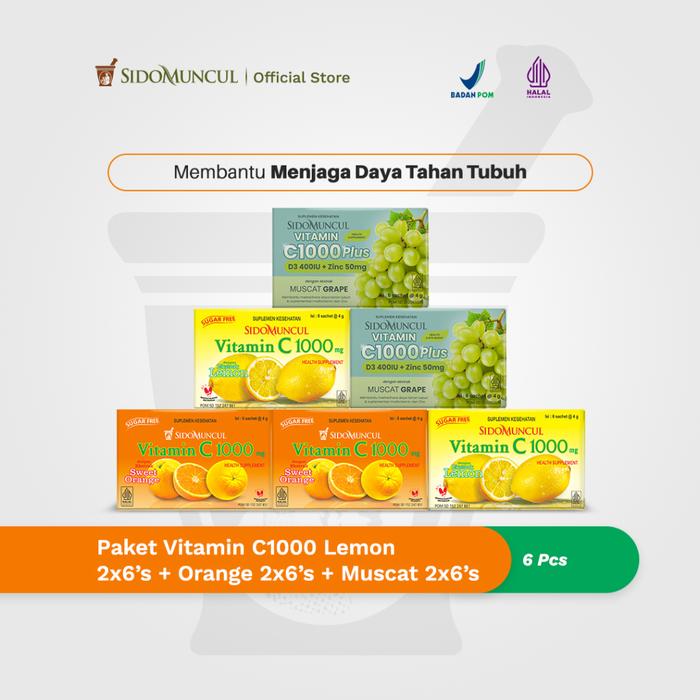 Gambar Paket Vitamin C1000 Jaga Daya Tahan Tubuh (Lemon 2x6's + Orange 2x6's + Muscat 2x6's) dari Sido Muncul Store Kab. Sleman Tokopedia