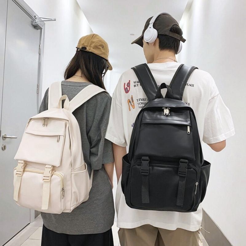 Balo da pu trơn balo đi học nam nữ GENBAG đơn giản nhiều ngăn có nắp gập BL27 Backpack Đeo Vai