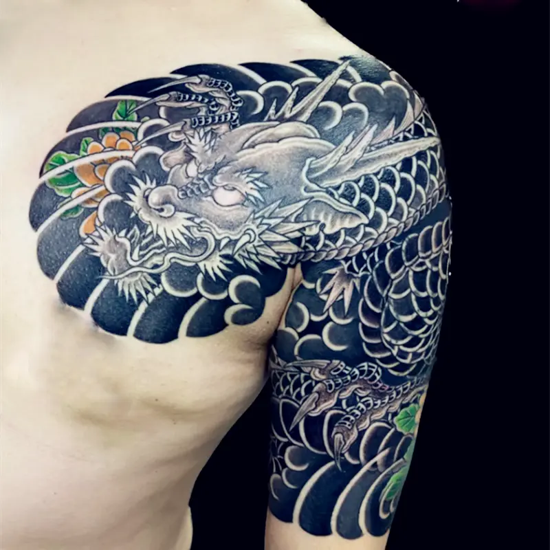 Miếng Dán Hình Xăm Nửa Giáp, Thiết Kế Truyền Thống Cũ, Không Thấm Nước Và Bền, Thích Hợp Cho Nam Và Nữ, Hình Xăm Cánh Tay Ngực Lớn Xã Hội, Hình Xăm Cánh Tay Hoa Anh Đào 2