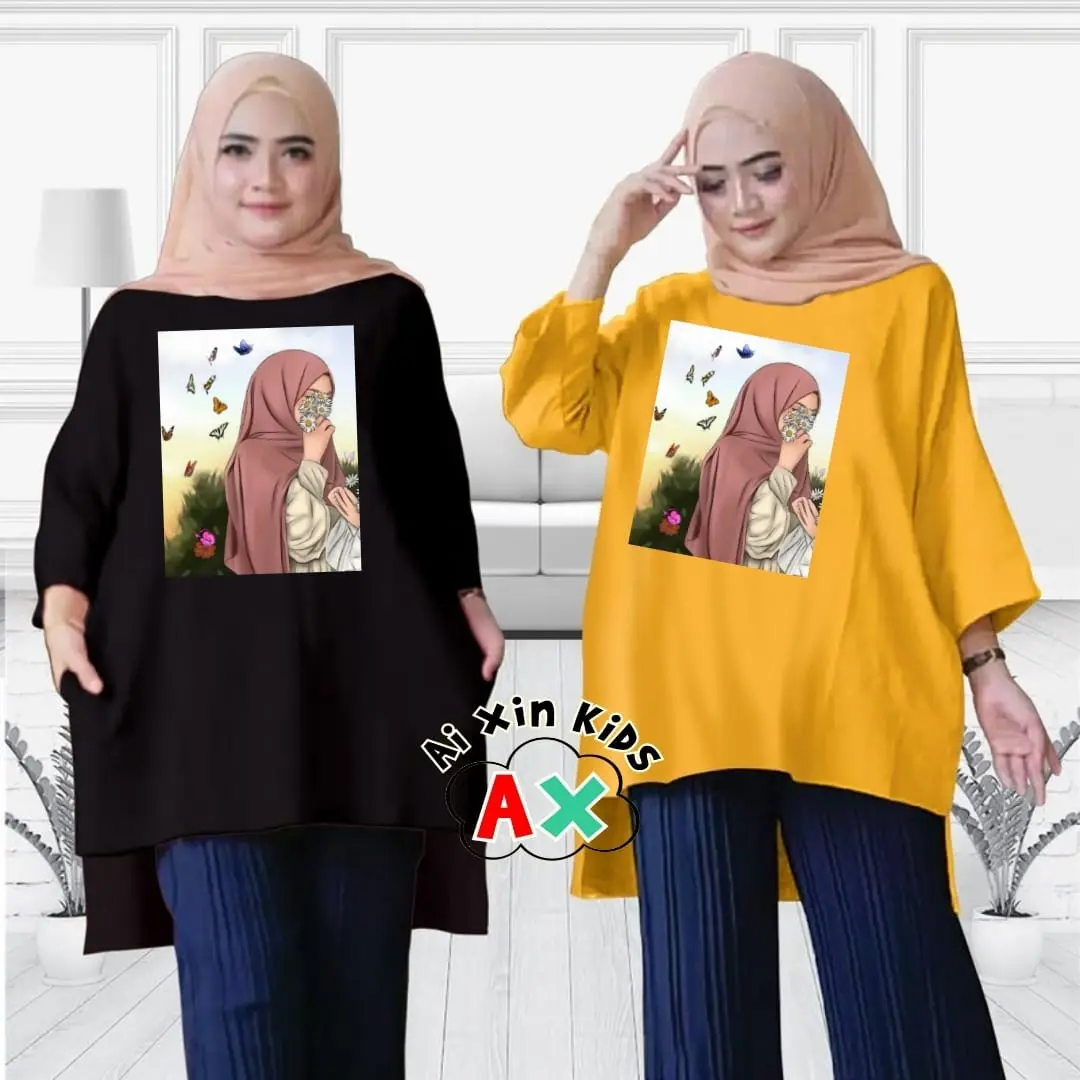 KAOS OVERSIZE HIJAB BUNGA XL XXL ATASAN TUNIK