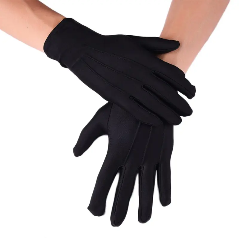 YLu Men Spandex Thin Black White for Parade Gloves Formal Tuxedo Costume for Honor Guard Mittens for Coin Jewelry Silver Ins