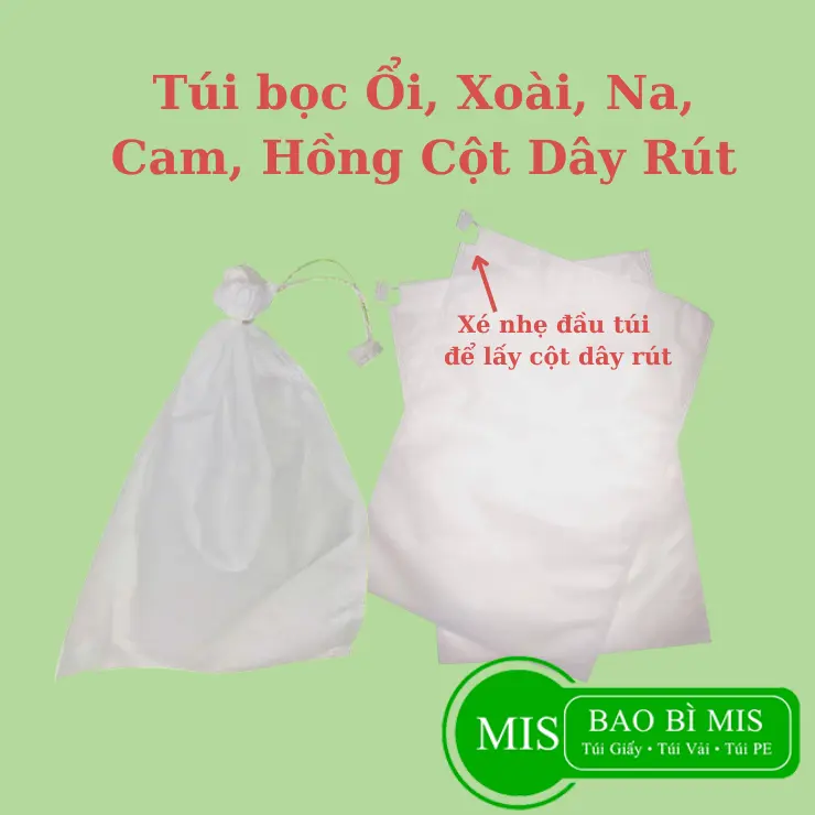 Set 100 Túi bọc ổi xoài cam na, Túi bọc trái cây MIS chống côn trùng chất liệu vải không dệt dây rút buộc đầu túi