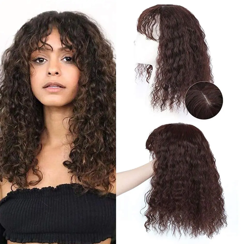 Hair Topper Hairpiece, Synthetic Curly Wavy Top Head Hair Patch, Fluffy invisible Cover White Hair Wig Patch for Women