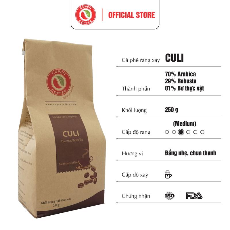 Cà phê Rang Xay Truyền Thống Pha Phin Culi Copen Coffee - pha phin vị đắng vừa chua thanh hậu vị thơm lâu - Gói 250g