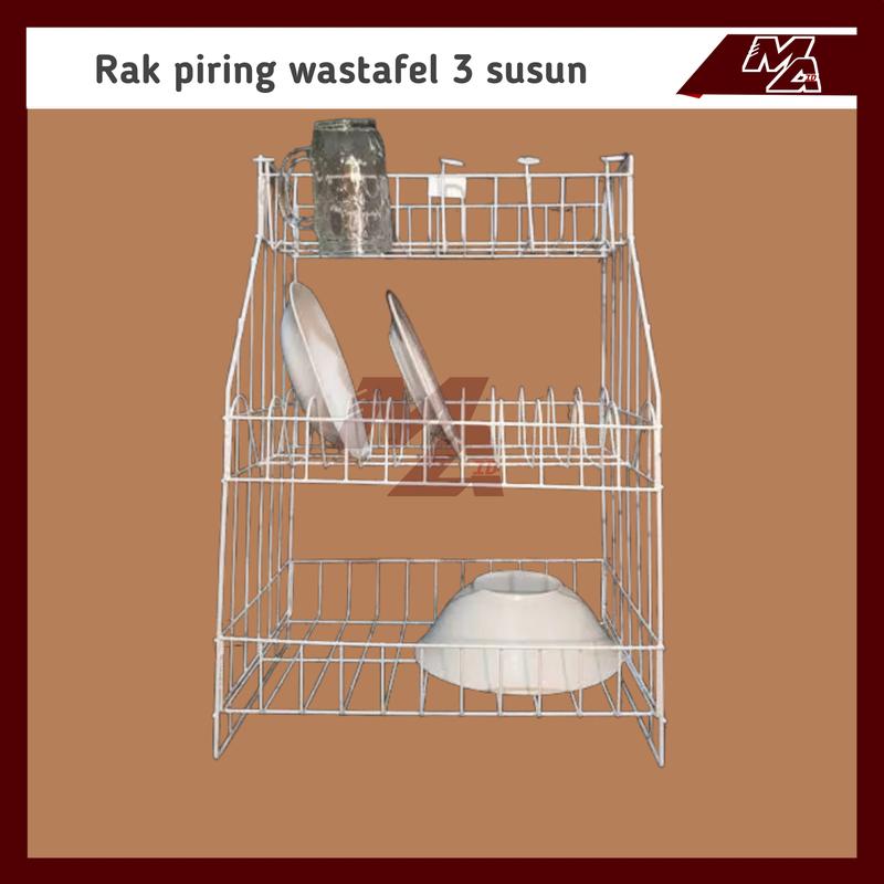 Rak piring dapur/anak kos/wastafel 3 susun aesthetic bahan besi coating premium quality anti karat 3