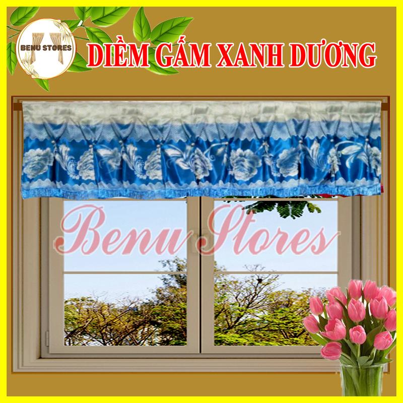 Rèm cửa sổ rèm trang trí BENU STORES cao 4 tất chất liệu gấm hoa văn nổi màu xanh dương sang trọng đẹp mắt