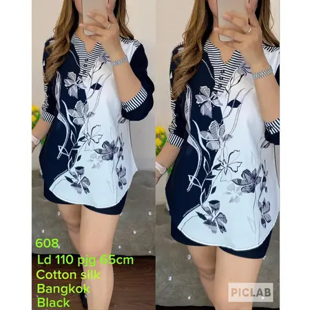 608 Blouse Bunga Import Bahan Satin Silk Adem
