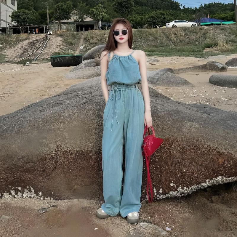Jum quần nữ thiết kế cổ yếm phối dây thoắt eo dáng dài ống rộng sang chảnh dành cho các nàng diện đi chơi, đi tiệc Women 4