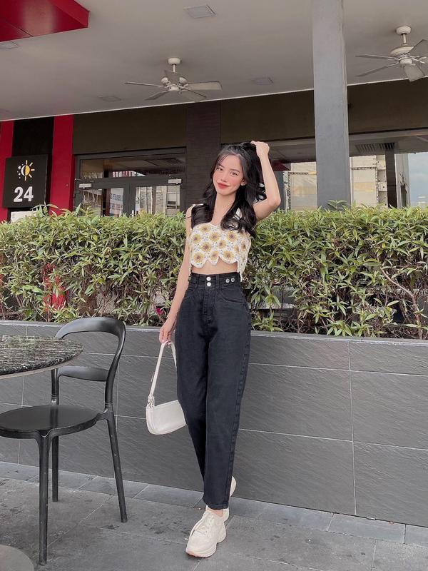 QUÀN BAGGY 2 NÚT, LƯNG CAO, CHẤT JEANS COTTON DÀY MỀM MS 381 Pants Nữ Denim Women 3