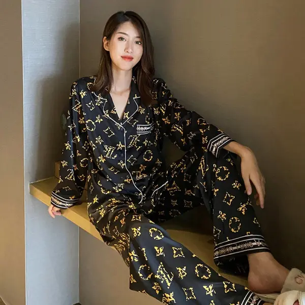 New Letter Pattern Printed Pajamas Women's Long-Sleeved Casual Suit Couple Fashion Simple Can Be Outerwear Homewear