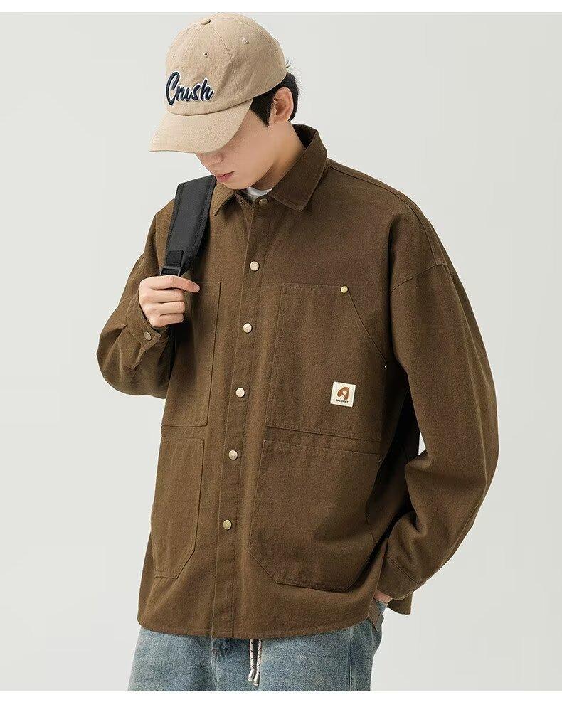 Product Introduction of Men's washed vintage long sleeve work shirt Artistic style cotton large size shirt jacket 19