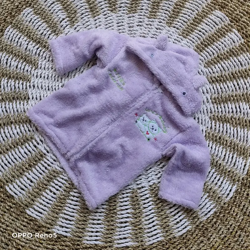 Jaket Bulu Bayi 0-2 Tahun Kuping Kelinci Jaket Bayi Bulu Lembut Halus Ungu Lilac dmbaby 1