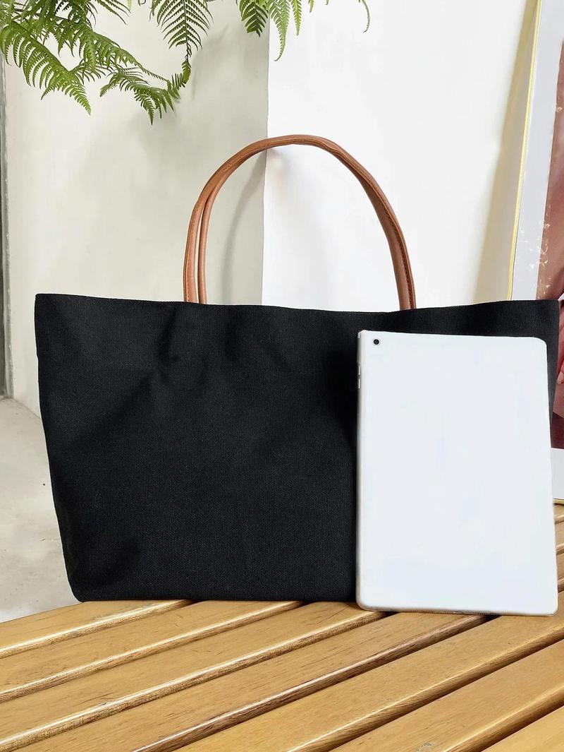 Product Introduction of White Black Shoulder Bag Classic Canvas Books Storage Handbag Snap Fastener Tote Bolso Student Books Storage Bags Bolsa Femimina 3