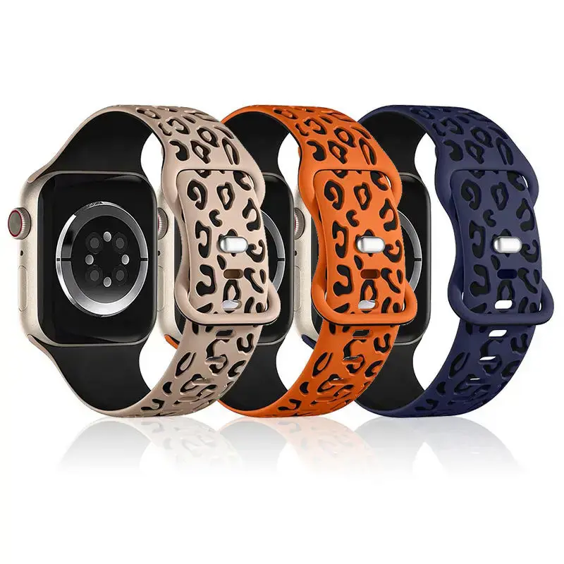 Sport Engraved Leopard watch strap For Apple watch Wristband Replacement Silicone Sport watch strap for iWatch Series 9 Ultra
