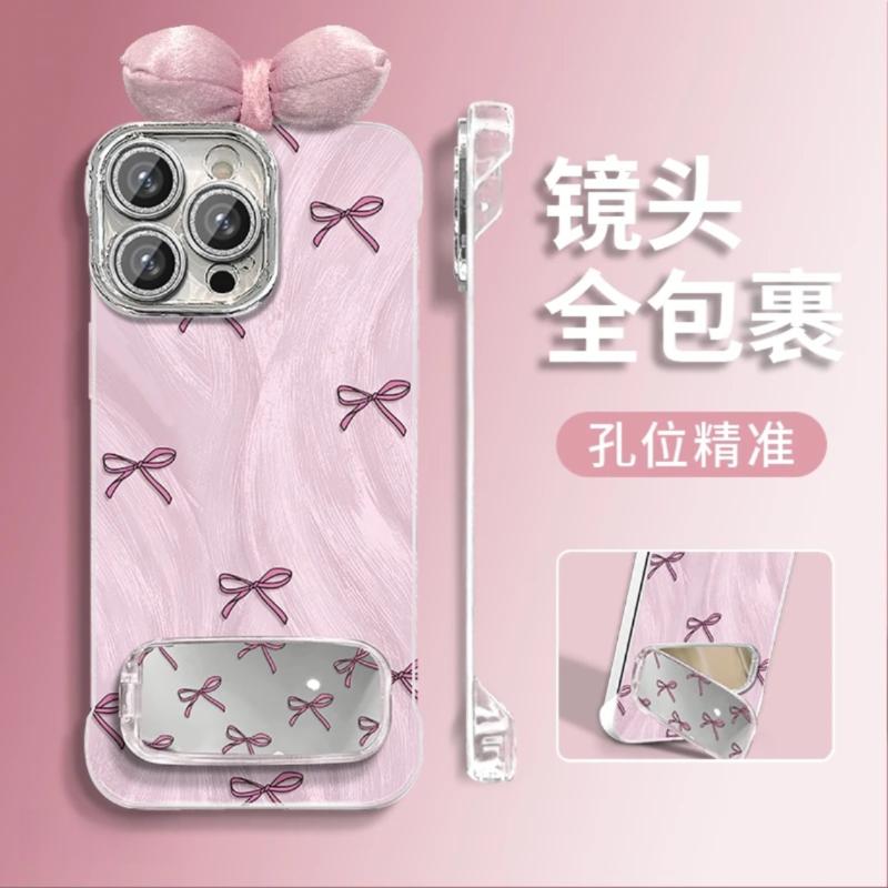  XBD Ốp Điện Thoại Búp Bê Nơ Vải Màu Hồng Tương Thích Với iPhone 17 16 15 14 13 12 Pro Max Plus XR X XS Max Thiết Kế Không Viền Lỗ Mịn Sợi Lông Vũ Ốp Lưng Chống Sốc 