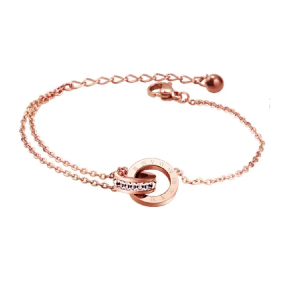 CELOVIS Athena Interlocking Zirconia Double Ring Pendant with Roman Numeral in Rose Gold Chain Anklet