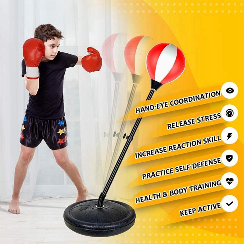 Punching Ball Bag Durable W/ Gloves Inflatable with Adjustable Stand Speed Boxing Set for Ages 7 to 14 Years Old Girls Gift Boys 4