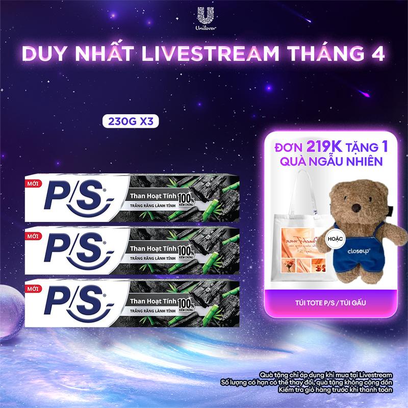 Combo 3 Kem Đánh Răng P/S Bảo vệ 123 Than Hoạt Tính Hỗ Trợ Trắng Răng 230g/hộp [1]