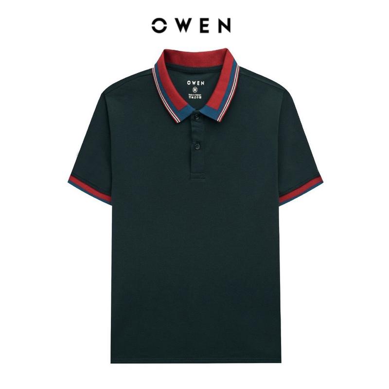 OWEN - Áo Polo nam Owen màu XANH RÊU PHA CỔ ĐỎ 233199 chất CVC Spandex Menswear Shirt
