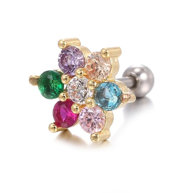 Product Introduction of High Quality Minimal Crystal Flower Ear Studs Earrings Women Simple Gold Color Tiny Piercing Earrings New Arrival 2024 New 6