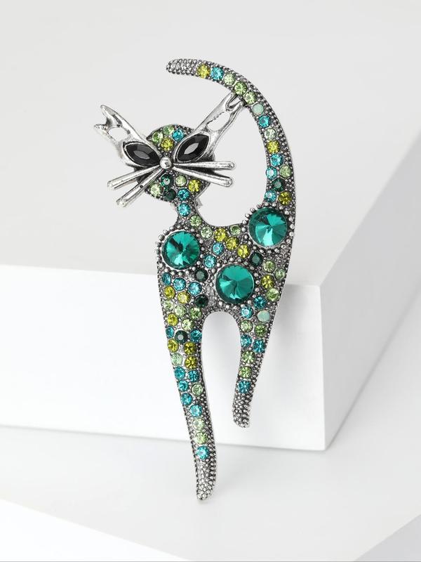 Cute Cat Design Brooch, Rhinestone Decorated Animal Themed Brooch, Fashion Accessories for Women & Men, Trendy All-match & Exquisite Jewelry for Birthday Gift 8
