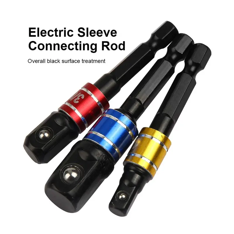 Drill Socket Adapter, 3 Counts Impact Grade Socket Adapter Set, CR-V Square Electric Sleeve Connecting Rod Adapter Set for Power Drill Torque Wrench, Power Tool Accessories 2