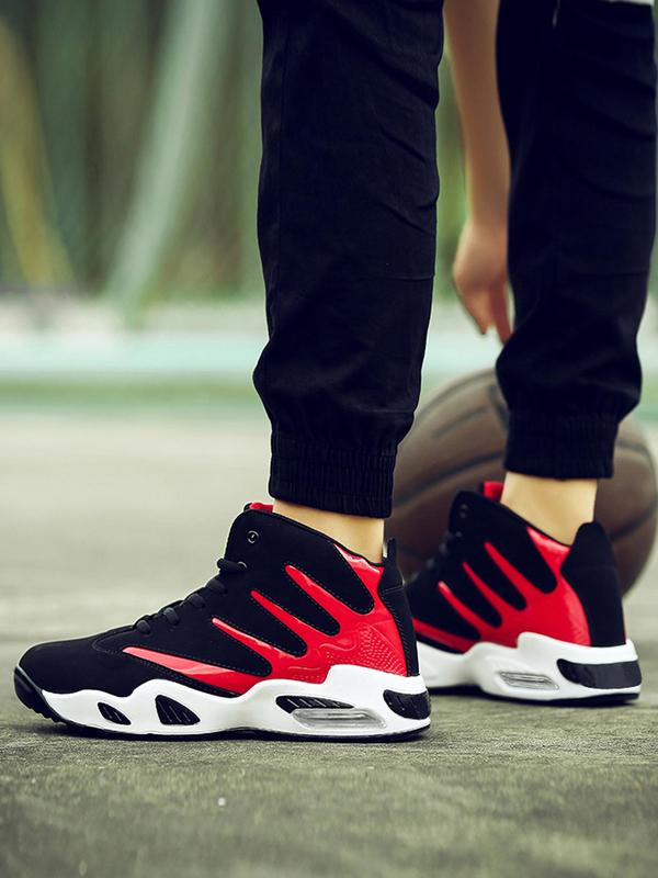 Men's 2024 New Arrival Summer Colorblock Lace Up Front Basketball Shoes, Casual Comfortable High Top Sneakers for Outdoor Sports, Running Shoes for All Seasons Bounciest Basketball Shoes,  High Top Tracks 4