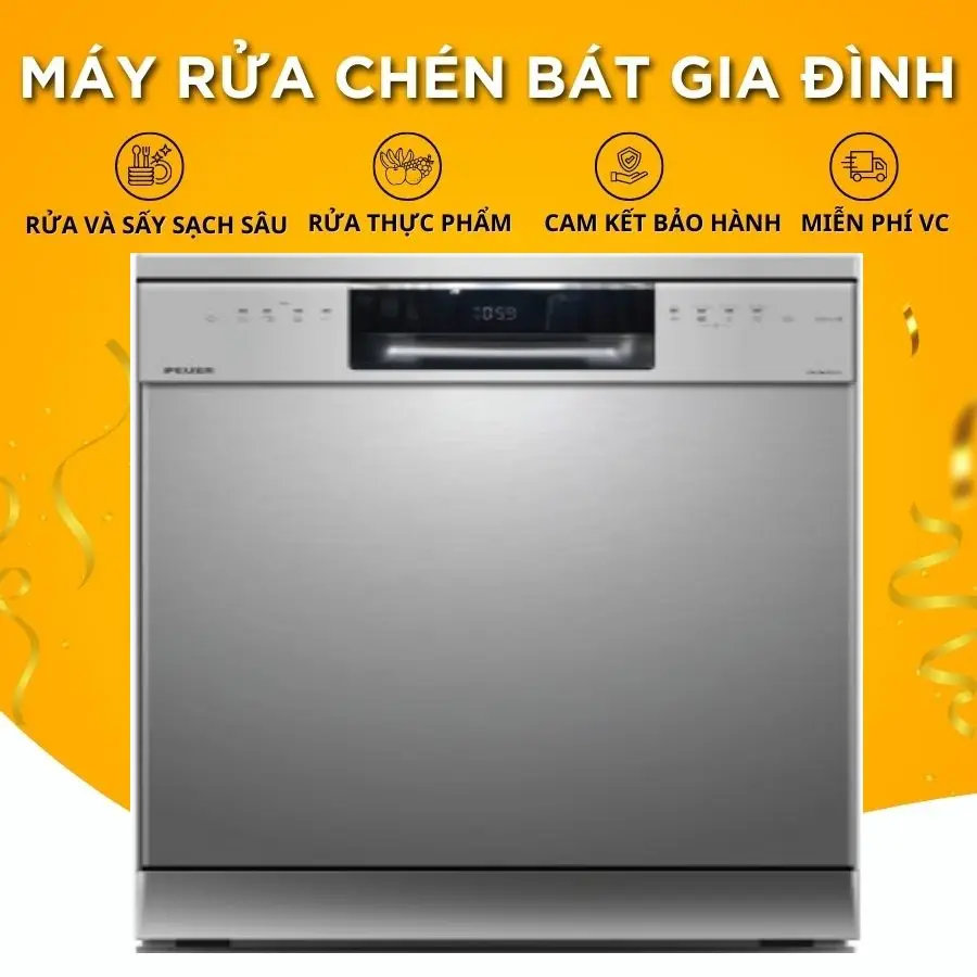 Máy Rửa Bát FEUER GF1458, Sấy Khô Diệt Khuẩn 6 Chương Trình Chuyên Biệt, Tiệt Trùng Tia UV, Màn Hình LCD - Bảo Hành 3 Năm Rửa Chén Làm Sạch máyrửachén