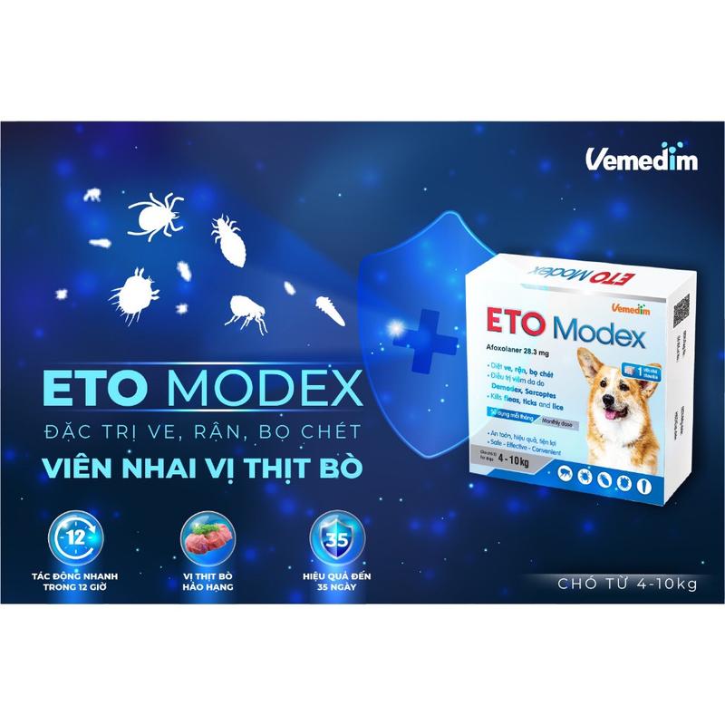 Vemedim ETO Modex - Viên nhai vị thịt bò iệt ve, rận, bọ chét, điều trị viêm da viên  phòng 3
