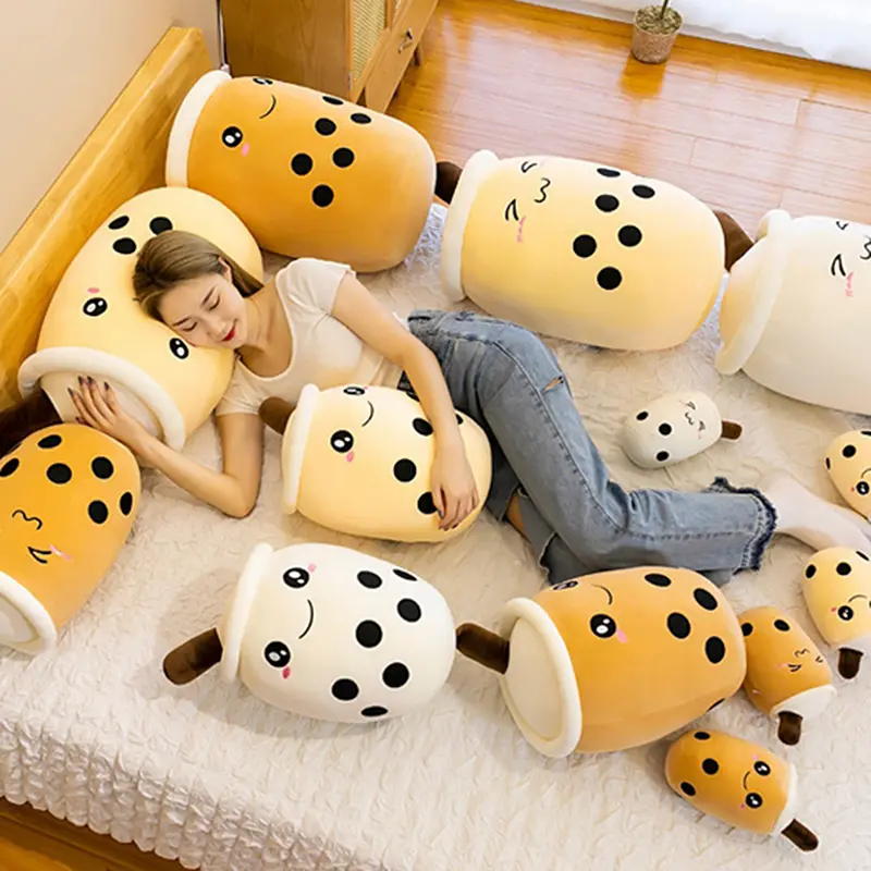 1pc  Cute Boba Milk Tea Plush Toy Soft Stuffed Pink Pearl Milk Tea Hug Pillow Balls Bubo Tea Cup Cushion Birthday Gift