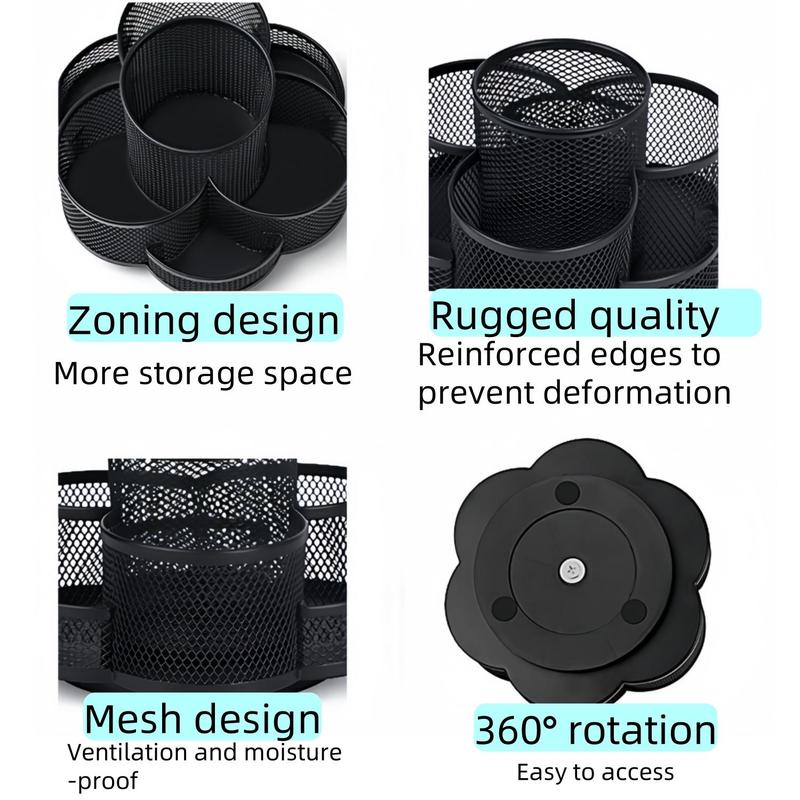 Product Introduction of 360 Degree Rotating Desk Organizer, 1 Count Dual-purpose Pencil Pen Holder, Rotating Desk Pen Organizer with 7 Slots, Art Supplies, Pencil Cup for Office, School, Home 6