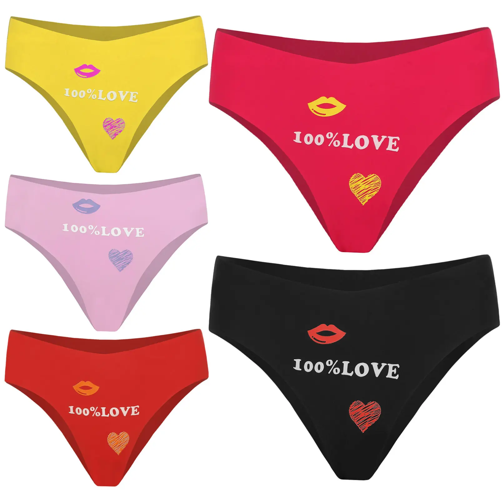 YiZYiF  Women Seamless Underwear Hearts Lips Print Fun Flirty Underwear Sexy Bachelorette Party Briefs Lingerie Panty