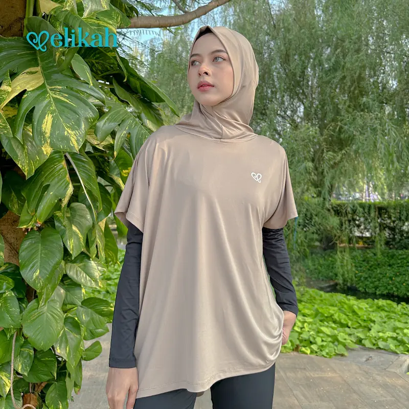 ELIKAH ONE SET Atasan Baju Olahraga Wanita Muslim Oversize ELMA Outer Sport Hijab Kerudung Celana Panjang Hitam Polos Sporty 4