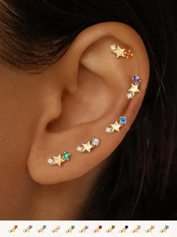 925 Sterling Silver Star Decor Cartilage Stud Earrings, Fashionable Earrings for Women & Girls, Trendy All-match & Exquisite Jewelry for Birthday Gift 4