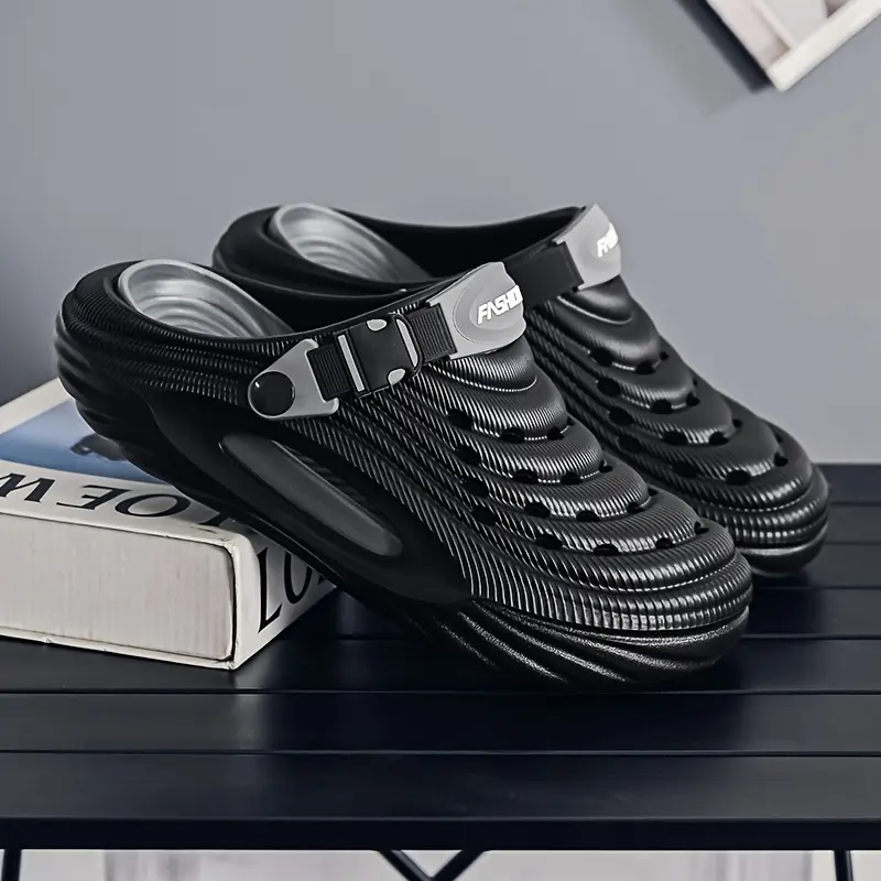 Men's Breathable EVA Slip-On Mules - Thick Sole Comfort, Ventilation Holes & Cushioned Insole for Summer, Indoor/Outdoor, Beach & Casual Wear - Black  Boy Footwear 1