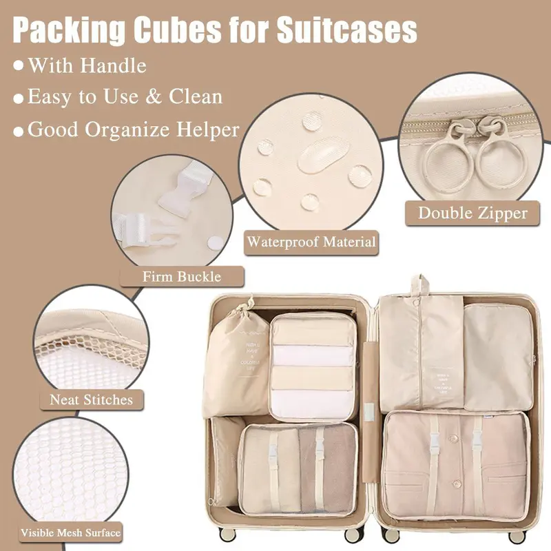 Travel Storage Bag Set, 8counts/set Portable Travel Storage Bag, Waterproof Travel Storage Bag, Luggage Organizer, Travel Accessories 3