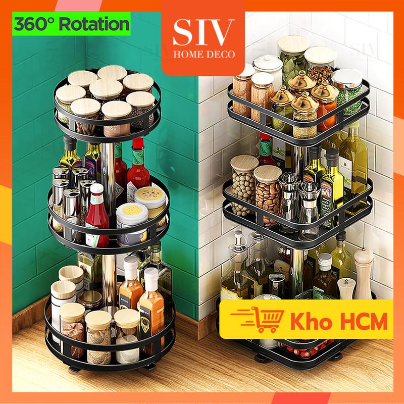 Kệ Đựng Gia Vị Xoay 2 màu 360 Độ SIV 2/3 Tầng ,Kệ Để Đồ Nhà Bếp Thông Minh ,Dáng Vuông/Tròn Kitchen