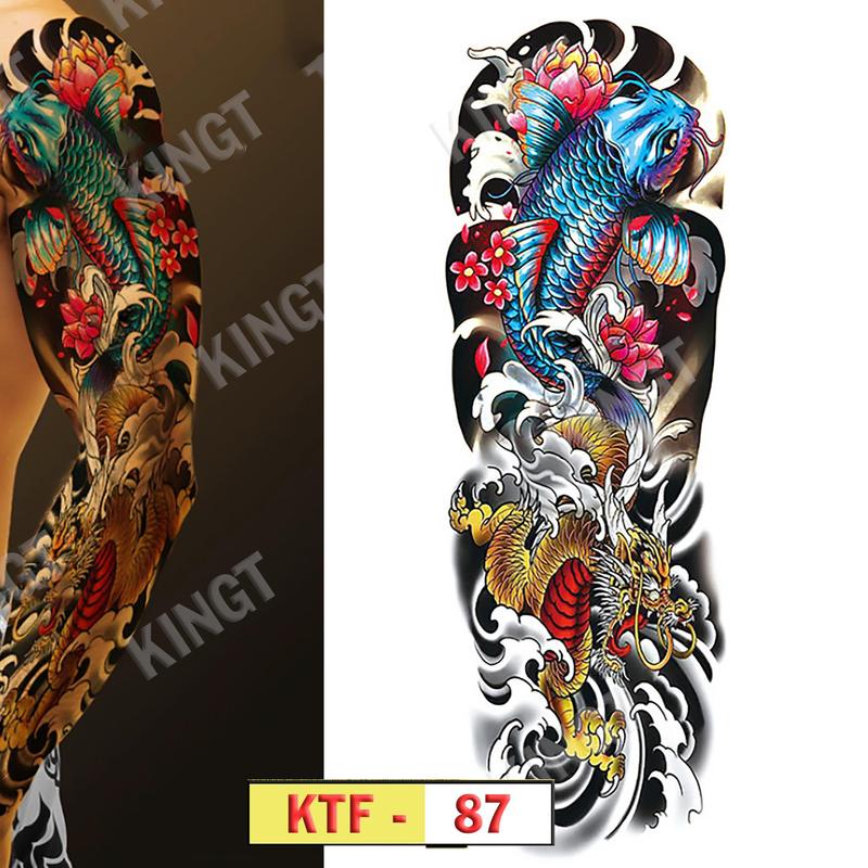 XĂM MÀU -【BST FULL TAY CÁ CHÉP - Hình xăm dán tạm thời chống cọ sát - 16X47cm Trang Điểm Cosmetic